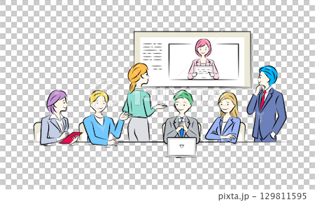 Business people having a team meeting with online meetings | Business scene 129811595