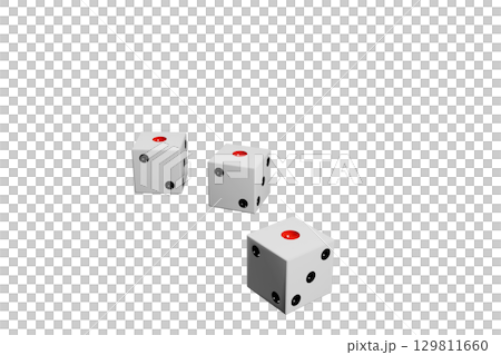 1の目が揃った三つのサイコロの3DCG画像 129811660