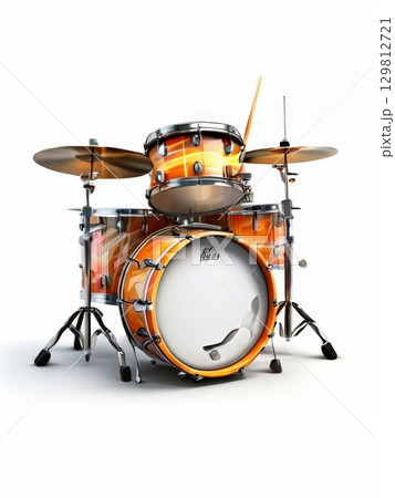 an AI Image Generator, Orange Drum Set Isolated on White Background with Cymbals and Hardware 129812721
