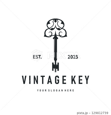 Home security design simple key logo old vintage minimalist template illustration Home security design simple key logo old vintage minimalist template illustration 129812739