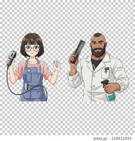 Set of Barber people working character cartoon design. Set of Barber people working character cartoon design. 129812935