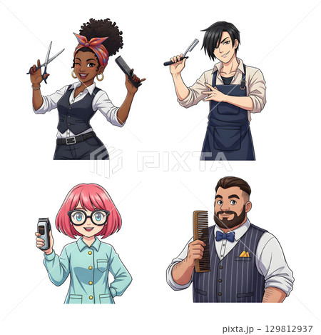 Set of Barber people working character cartoon design. 129812937