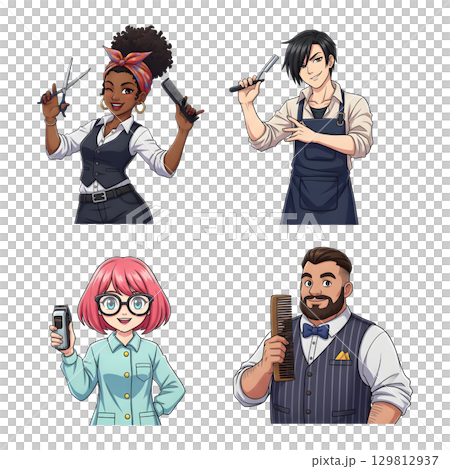 Set of Barber people working character cartoon design. 129812937