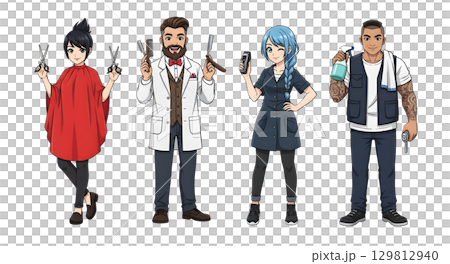 Set of Barber people working character cartoon design. Set of Barber people working character cartoon design. 129812940