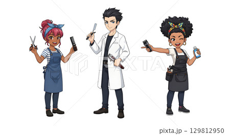 Set of Barber people working character cartoon design. 129812950