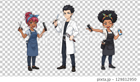 Set of Barber people working character cartoon design. 129812950