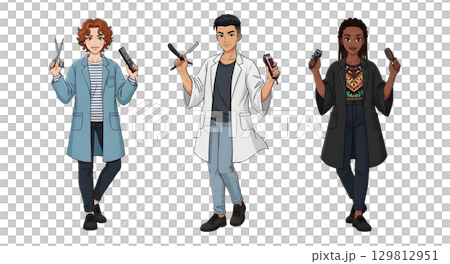 Set of Barber people working character cartoon design. Set of Barber people working character cartoon design. 129812951