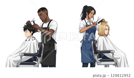 Set of Barber people working character cartoon design. 129812952