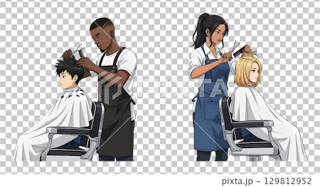 Set of Barber people working character cartoon design. 129812952