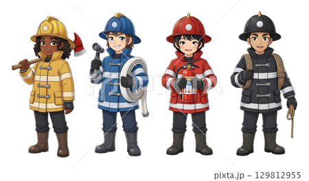 Set of Firefighter character cartoon design. 129812955
