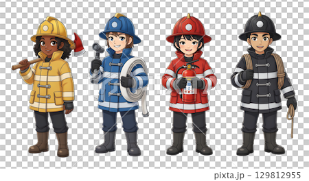 Set of Firefighter character cartoon design. 129812955