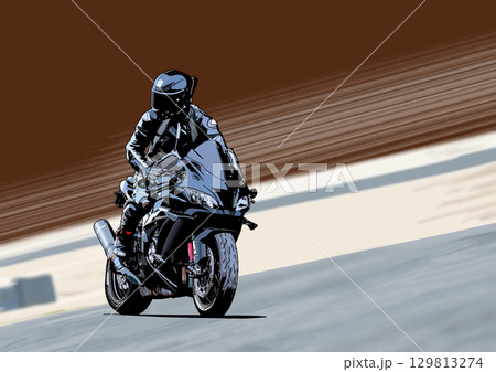 サーキットを走るライダー 129813274
