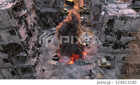 攻撃される都市の風景 129813280