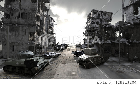 攻撃される都市の風景 129813284