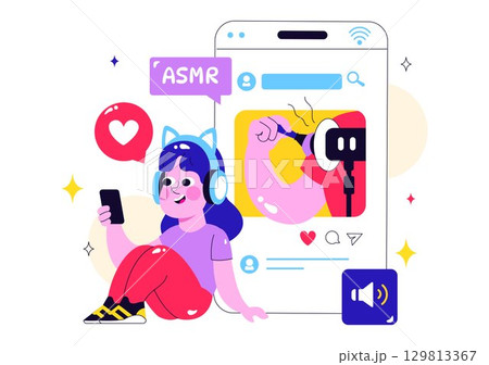 ASMR Lifestyle Vector Illustration Featuring Young People Recording ASMR Sounds to Create Social Media Content in a Flat Style Cartoon Background ASMR Lifestyle Vector Illustration Featuring Young People Recording ASMR Sounds to Create Social Media Content in a Flat Style Cartoon Background 129813367