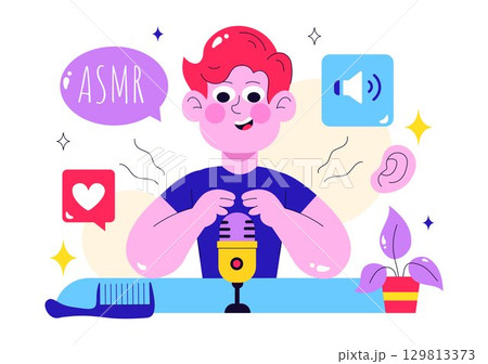 ASMR Lifestyle Vector Illustration Featuring Young People Recording ASMR Sounds to Create Social Media Content in a Flat Style Cartoon Background ASMR Lifestyle Vector Illustration Featuring Young People Recording ASMR Sounds to Create Social Media Content in a Flat Style Cartoon Background 129813373