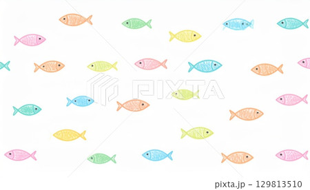《AI画像》カラフルな魚の絵が並ぶ背景素材 129813510