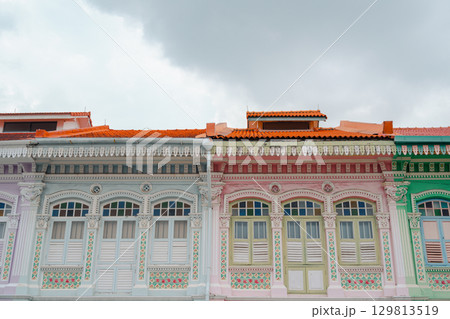 Colorful Peranakan traditional house at Koon Seng Road in Singapore 129813519