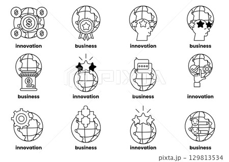 set of illustrations in the concept of World and Business in a line style set of illustrations in the concept of World and Business in a line style 129813534