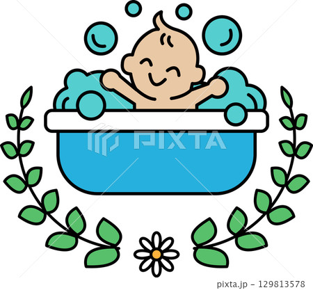 A baby is in a bathtub with bubbles 129813578