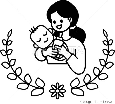 A woman is holding a baby and a bottle 129813598