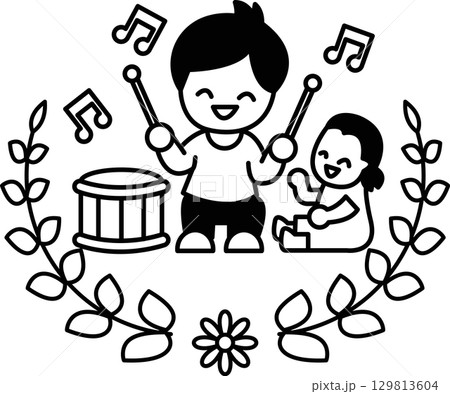 A boy and a girl are playing music together A boy and a girl are playing music together 129813604