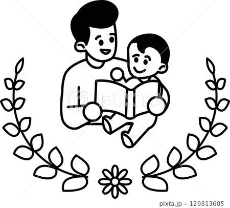 A man and a child are reading a book together A man and a child are reading a book together 129813605