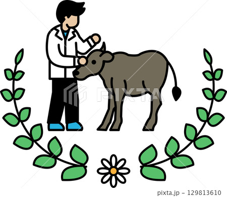 A man is petting a cow 129813610