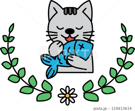 A cat is holding a fish in its mouth A cat is holding a fish in its mouth 129813614
