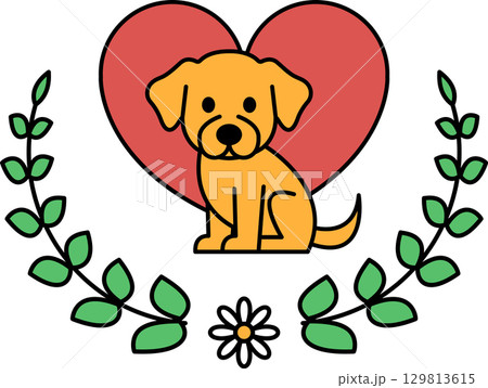 A black and white drawing of a dog sitting in a heart 129813615