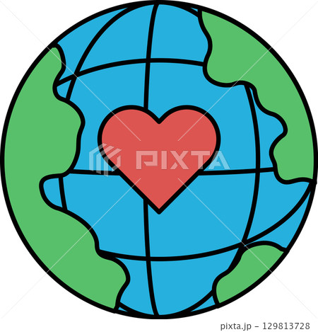 A heart is drawn on a globe, symbolizing love and unity for the world 129813728