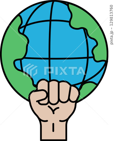 A fist is holding a globe in the air A fist is holding a globe in the air 129813760