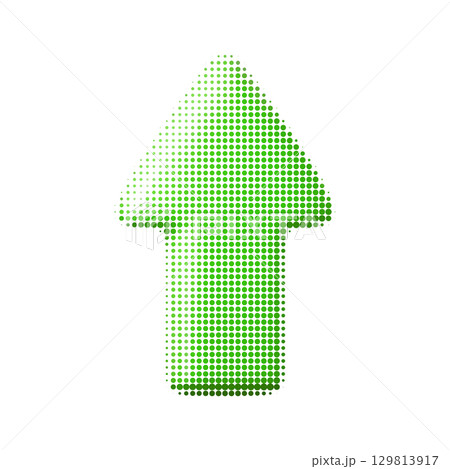 Vector illustration of a green upward arrow with halftone texture. Abstract dotted design element for navigation, growth, or decoration. Isolated on white background. 129813917