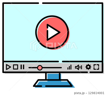 パソコンでネット動画や有料放送を再生するイラスト 129814001