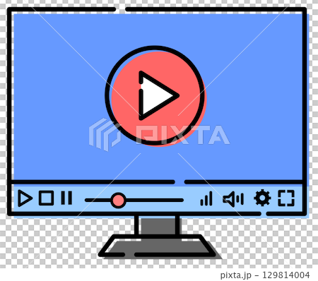 パソコンでネット動画や有料放送を再生するイラスト パソコンでネット動画や有料放送を再生するイラスト 129814004