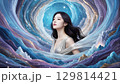 高貴なアジア人女性と中国風背景 129814421