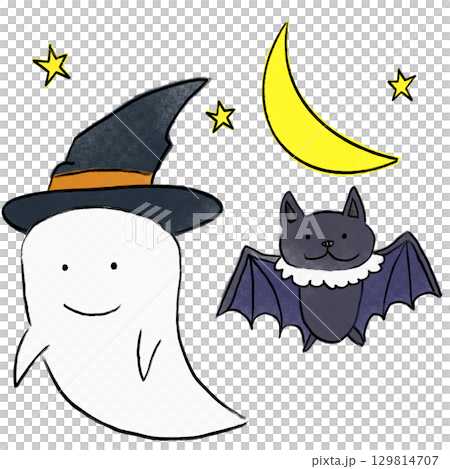 Cute ghost and bat Halloween illustration (PNG) Cute ghost and bat Halloween illustration (PNG) 129814707
