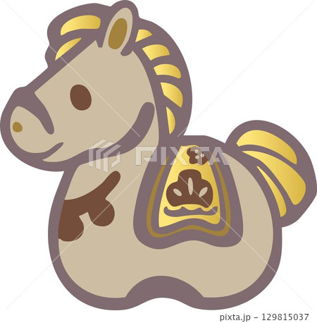 馬　うま　子馬　手描き　午　午年　土鈴　年賀　年賀状素材　2026　かわいい　和風モダン　イラスト 129815037