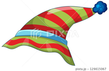 Colorful Striped Clown Hat with Blue Pom-Pom 129815067