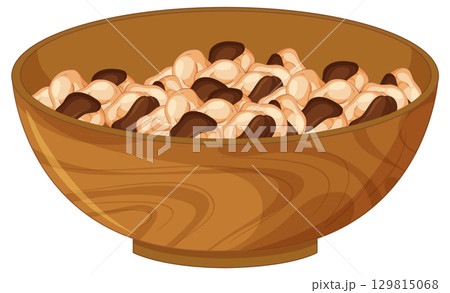 Wooden Bowl Filled with Black Eyed Peas Beans 129815068