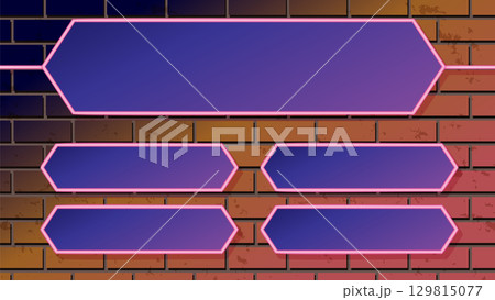 Neon Game Show Interface on Brick Wall Neon Game Show Interface on Brick Wall 129815077