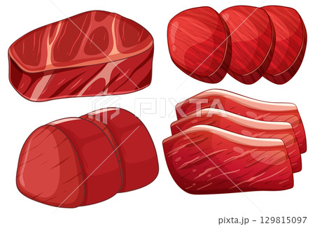 Assorted Raw Beef Cuts Vector Illustration Assorted Raw Beef Cuts Vector Illustration 129815097