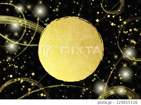 正月背景、黒、麻の葉模様、黄金、かわいい、イラスト、横 正月背景、黒、麻の葉模様、黄金、かわいい、イラスト、横 129815116