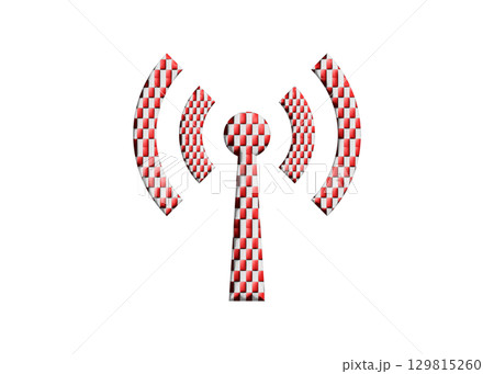 赤い市松模様のWi-Fi ロゴ マーク 電波 アンテナのイラスト アイコン ピクトグラム　 129815260