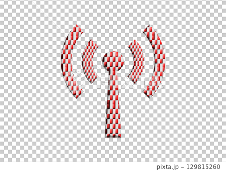 赤い市松模様のWi-Fi ロゴ マーク 電波 アンテナのイラスト アイコン ピクトグラム　 129815260