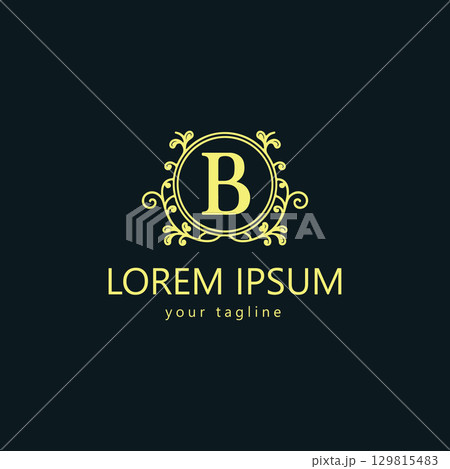Icon of the Golden Letter B Logo. Vector Luxury Gold Initial Letter B Design.Print the initials of a monogram on a stamp sign.	 129815483