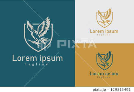 Heraldic Eagle Emblem Elegant Vector Shield Logo for Corporate and Brand Identity 129815491