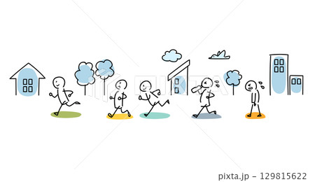 走る棒人間のベクターイラスト　背景あり 129815622