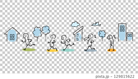 走る棒人間のベクターイラスト　背景あり 129815622