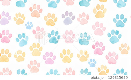 《AI画像》カラフルな犬の足跡の背景素材 129815639